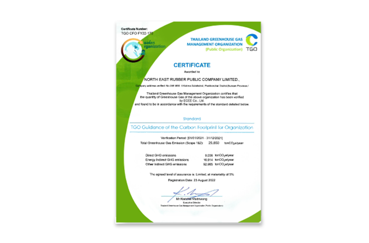 NER 获得了组织碳足迹 (CFO) 认证。泰国温室气体管理组织（公共组织）颁发的 2022 年年度报告